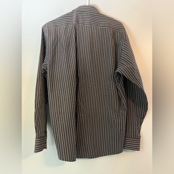 Giorgio Armani Cotton Button Down Brown Striped Shirt Size XL - Picture 2 of 14